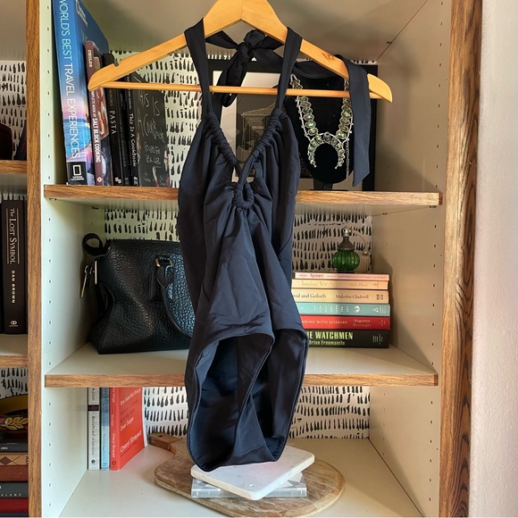 Mara Hoffman Aya Halter One-Piece Swimsuit Black Open Back Swim Surf Size Small - Picture 2 of 10